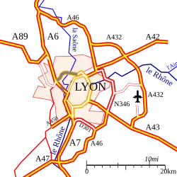 Carte des infrastructures autoroutières de l'agglomération lyonnaise