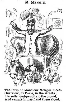 Mengin dans L'Ascension du Mont Blanc d'Albert Smith. Illustration de Cuthbert Bede (Edward Bradley) réalisée pour l’Épiphanie 1856 et publiée en 1874.