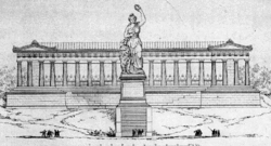 La Bavaria devant le Ruhmeshalle, ébauche finale de Klenze (Halle) et Schwanthaler (statue).