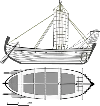 Reconstitution du navire marchand grec qui a sombré vers 80/70 av. J.-C. au large de Mahdia en Tunisie.