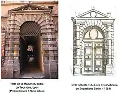 Influence d'une gravure de Sebastiano Serlio sur le dessin de la porte.