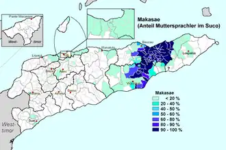 Répartition des locuteurs natifs du makasai au Timor Oriental