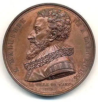 Malherbe (1815), médaille en cuivre pour la ville de Caen, 41&nbsp;mm.