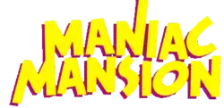 Maniac Mansion écrit en majuscule et en jaune