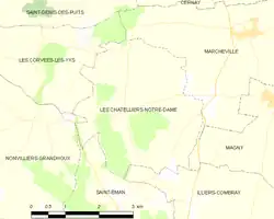 Carte des Châtelliers-Notre-Dame et des communes limitrophes.