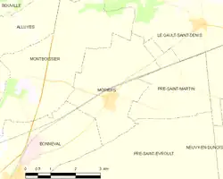 Carte de la commune de Moriers.
