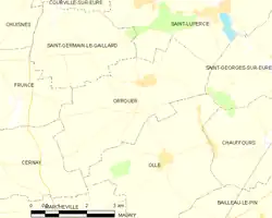 Carte d'Orrouer et des communes limitrophes.