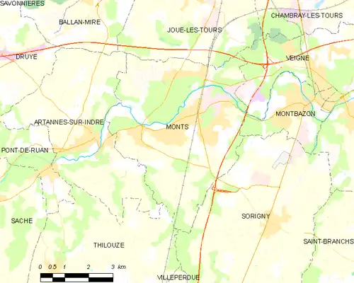 Carte représentant le territoire de communes limitrophes