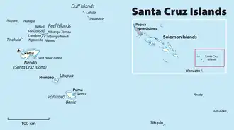Situation des îles Reef, à l'est des îles Salomon.