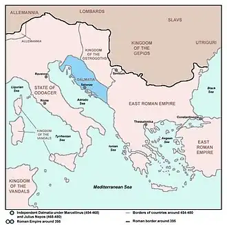Carte centrée sur le centre de la Méditerranée écrite en anglais