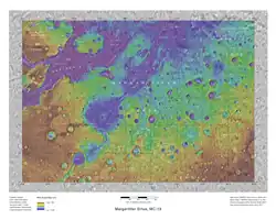 coin sud-ouest de la carte du quadrangle de Margaritifer Sinus, avec Nirgal Vallis