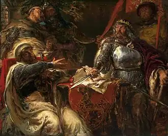 Peinture de Jan Matejko représentant Ladislas II se disputant avec les envoyés de l'Ordre Teutonique