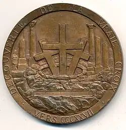 Revers de la médaille de Sainte-Hélène rappelant la découverte de la croix du Christ vers 327, 1946, bronze 59mm
