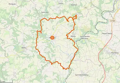 Carte en couleurs représentant les limites d'une commune.