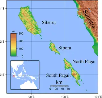 Îles Mentawaï avec Siberut au nord.