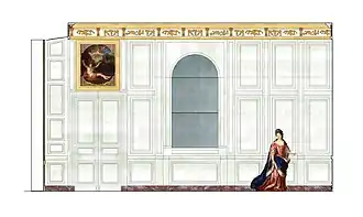 Restitution de la paroi sud de la chambre de la princesse de Conti à Meudon, vers 1702.
