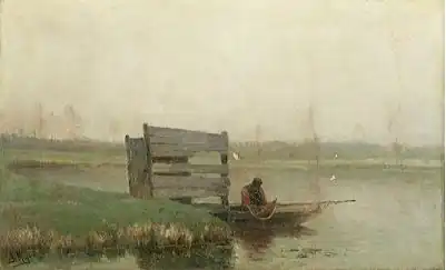 Paysage brumeux avec pêcheur dans une barqueCollection privée.