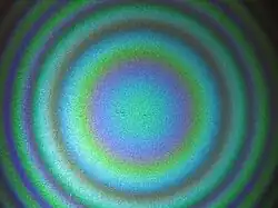 Figure d'interférence obtenue avec un interféromètre de Michelson en configuration lame d'air éclairé par une lampe à vapeur de mercure