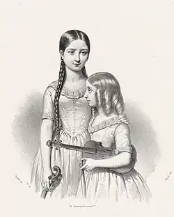 Lithographie des sœurs Milanollo, 1841.