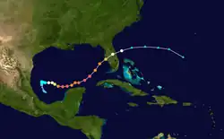 Trajectoire de Milton dans le golfe du Mexique.