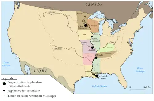 carte géographique des États-Unis montrant le cours du fleuve