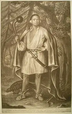 Etow Oh Koam, d'après la suite Quatre Rois Mohicans (1710) de John Verelst.