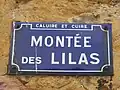 Plaque de la montée des Lilas reliant Saint-Clair à Bissardon.