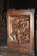 Banc du chœur de l'abbaye représentant Samson et Dalila.