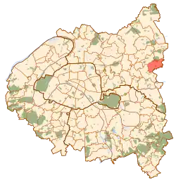 Carte de la petite couronne parisienne, avec le territoire de Montfermeil en rouge.