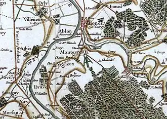 Carte de Cassini de la région de Montgeron au XVIIIe&nbsp;siècle.