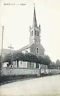 Muel : l'église paroissiale Notre-Dame de l'Assomption vers 1925 (carte postale).