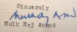 signature de Mulk Raj Anand