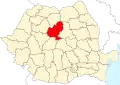 Map of Romania highlighting Mureș County