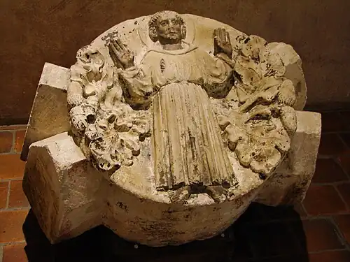 François d'Assise portant les stigmates, clef de voûte (début du XIVe&nbsp;siècle, musée des Augustins).