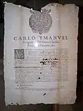 Édit (1621) du duc de Savoie réduisant l'impôt sur l'exportation de l'huile d'olive.