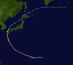 Trajectoire et intensité de la tempête, selon l'échelle de Saffir-Simpson.