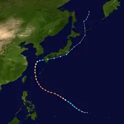Trajectoire du cyclone Neoguri.