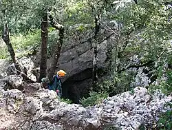 Orifice de l'aven des Neuf Gorges, Le Garn, Gard, France.