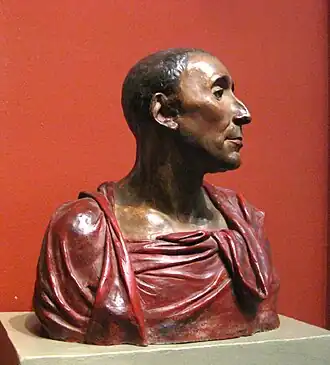 Niccolo da Uzzano, attribué à Donatello, années 1430. Terre cuite peinte, (échelle 1/1). Musée national du Bargello.