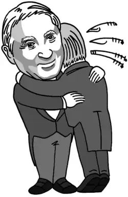 Caricature. Slonimsky console un musicien qui pleure des notes de musique sur son épaule.