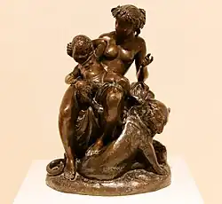 Sculpteur français inconnu –- Une satire avec la nymphe et le chien