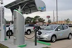 Nissan Leaf recharging in Houston, Texas
