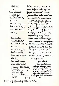 Facsimilé d'un manuscrit composé du poème, à gauche, et d'une lettre, à droite