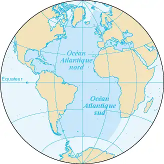 Carte de l'océan Atlantique et de ses mers bordières.