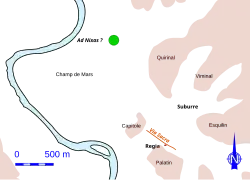 carte avec collines de Rome et le Tibre