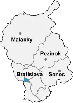 Localisation du district de Bratislava I dans la région de Bratislava (carte interactive)