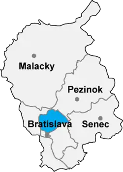 Localisation du district de Bratislava III dans la région de Bratislava (carte interactive)