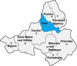 Localisation du district de Ilava dans la région de Trenčín (carte interactive)
