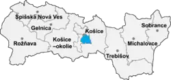 Localisation du distrct de Košice IV dans la région de Košice (carte interactive)