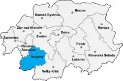 Localisation du district de Krupina dans la région de Banská Bystrica (Carte interactive)